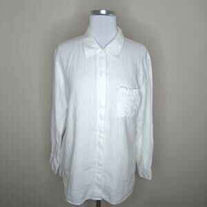 Carlie's Court White 100% Linen Shirt Button Up Lagenlook